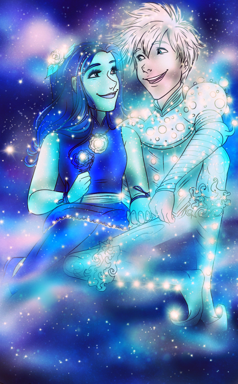 A commission for Frosticeleste of her character Symphony in constellation form and Jack Frost in Nig
