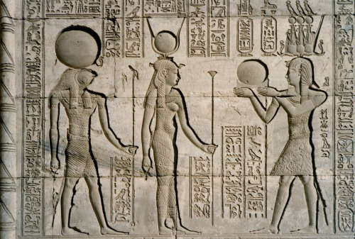 Roman reliefs at Dendera temple complex showing showing Roman Emperor Trajan and Egyptian gods and d