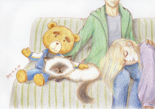 mitty3000:I`m home!!Today I left the hospital :)This is final drawing Otabear&Potya in hospital.I`m so happy to be back to home,so I added Otabek&Yuri.