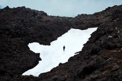 benzank:While camping out in my car on Mt. Ruapehu, I saw a speck of snow covering a portion of rocks. Thinking it was close, I decided to make the trek out to it for a photograph. An hour and 30 minutes later I had arrived at the base of the snow cap.