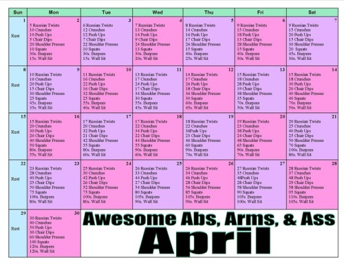 healthyinfinities:gonnabeahealthy-fitme:April workouts! Some are from different years but you ca