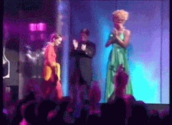 thaibrator: hom0genic:  Bjork getting the award for International Newcomer at the Brit Awards from Kylie Minogue, as Elton John and RuPaul look on.    When people ask me what gay culture is I’m showing them this 