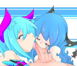 slugbox:  kyttnxkisaragi:  Vomi Agogo with Kyttn giving a little blowie.   possibly cute OTP   welp  Vomi is a bad influence on all of you.