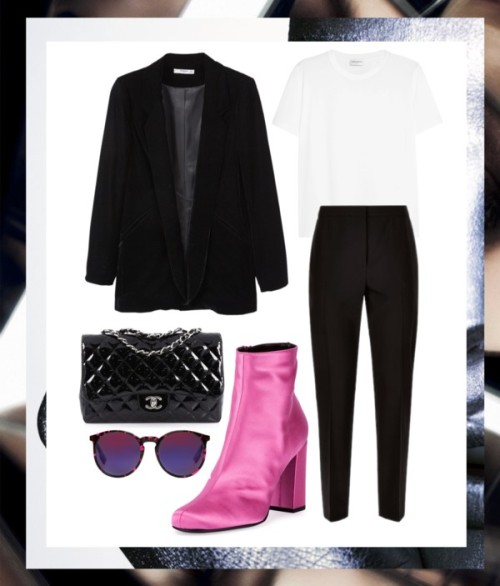 set by inna2105 featuring a blazer jacketYves Saint Laurent tee shirt / MANGO blazer jacket / Jaeger