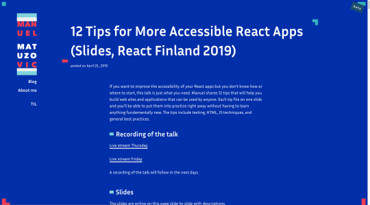 Matuzo.at: 12 Tips for More Accessible React Apps (Slides, React Finland 2019)