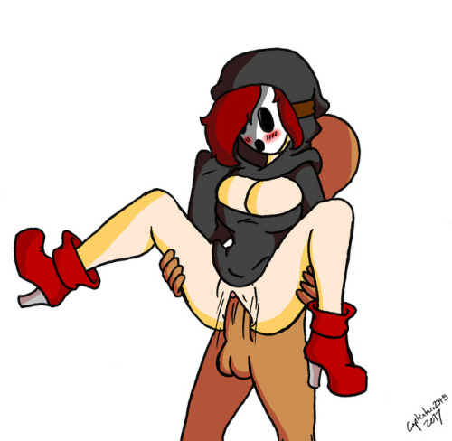 A drawing of a Shygirl being held up while getting plowed. I decided to colour this one black. I’m thinking about making some Shygirl OC’s based on the ones I’ve already drawn. 