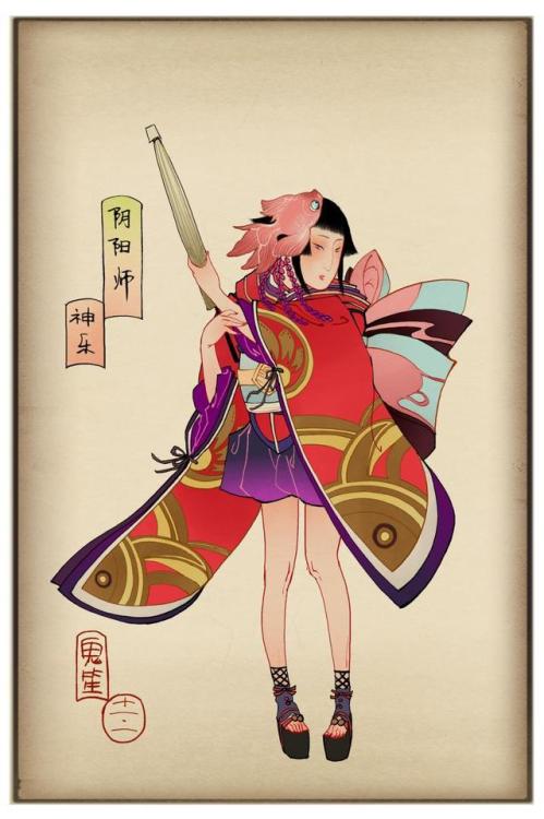 [Part. 1/6] Onmyoji (阴阳师)mythicalcharacters, drawn ukiyo-e style by 鬼笙 (find other posts here) Using