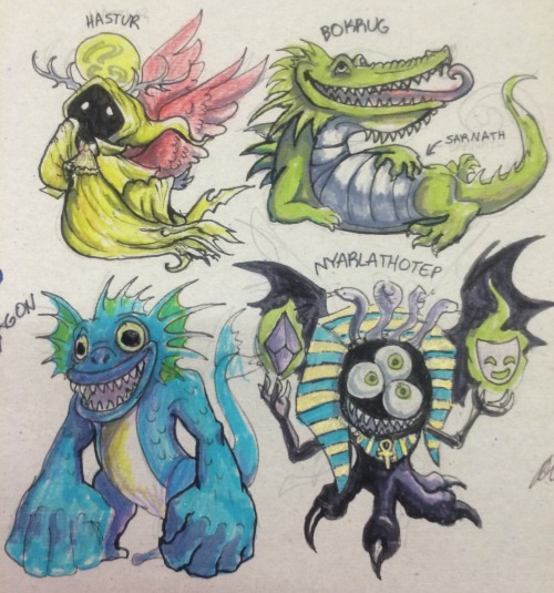 corbeaucat:I’m starting my art blog with these Cthulhu mythos chibis!awwwwwwwwwwwwww 