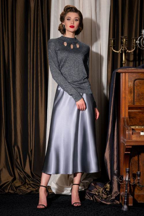 Super silky skirt and sleek sparkly sweater - stunning
