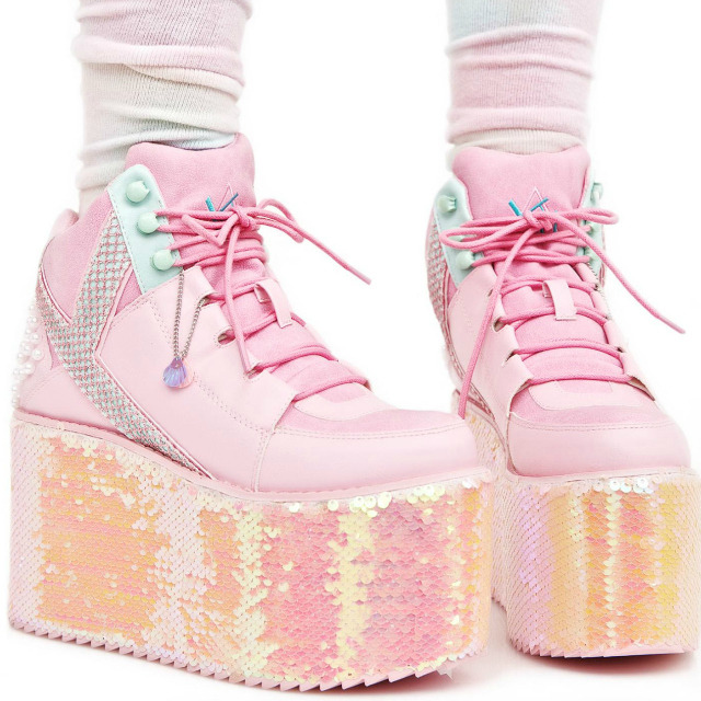 coquettefashion:  Pink Fluffy Spiked Platform Heels | Sticker Halter Crop Top 