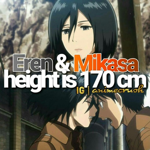 Both, Eren Yeager and Mikasa Ackerman, are 170 cm tall.Shingeki no Kyojin | animecrush