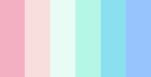 color-palettes:  Snowcone - Submitted by Witchysharks #F4B0C3 #F9DEDE #E8FCF5 #B4F7E6 #8BE0EF #97C4F