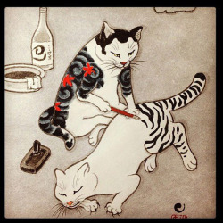 Red-Lipstick:  Kazuaki Kitamura Aka Horitomo (Japanese) - Tebori Cats                                  