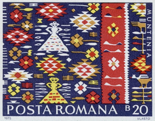 reverendandroid: Stamps depicting peasant rug designs from the Romanian regions of Muntenia, Banat, 