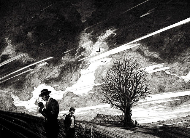 therhumboogie:  By Nicholas Delort, extraordinarily skilled black and white illustrations