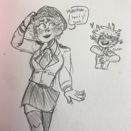 dekyboi:  So I have this AU where Fem!Izuku is Katsuki’s girlfriend. And instead of getting into U.A. he isn’t accepted but get into Shiketsu instead where he’s friends with Inasa and Camie.A little OOC because he never bullied Izuku and is somewhat