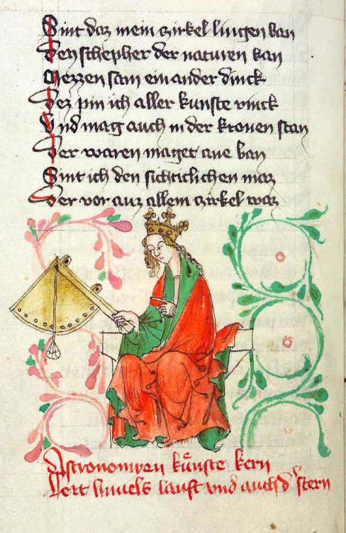 Illustrations for Heinrich von Mügeln`s allegorical poem “Der meide kranz”, 1407; Bavari