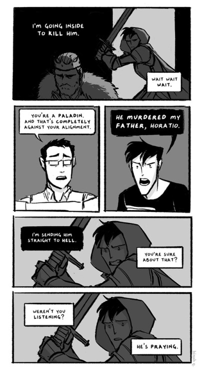 professorsparklepants: binary-bird: Hamlet as a D&amp;D paladin. Keep reading Op that last panel