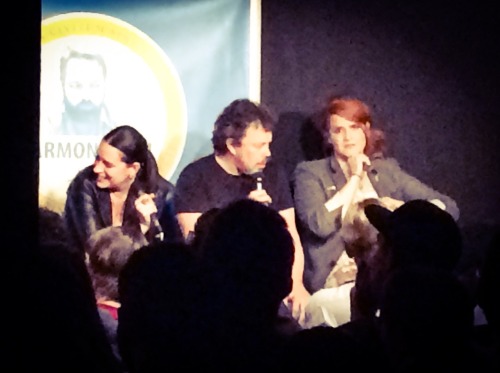 Paget Brewster, Curtis Armstrong & Erin McGathy onstage during Harmontown Live - Attendee Stills