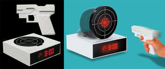 Alarm Clock Gun; to stop the alarm aim and shoot the gun