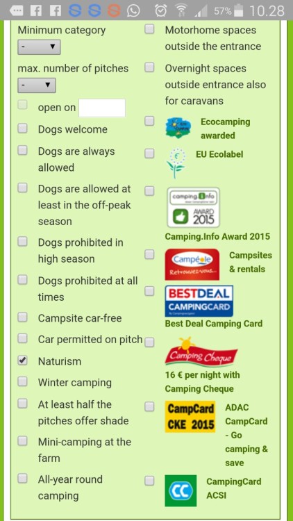 How to find naturist campsite! 1. Go page and choose language 2. Choose determine citeria or map 3. 