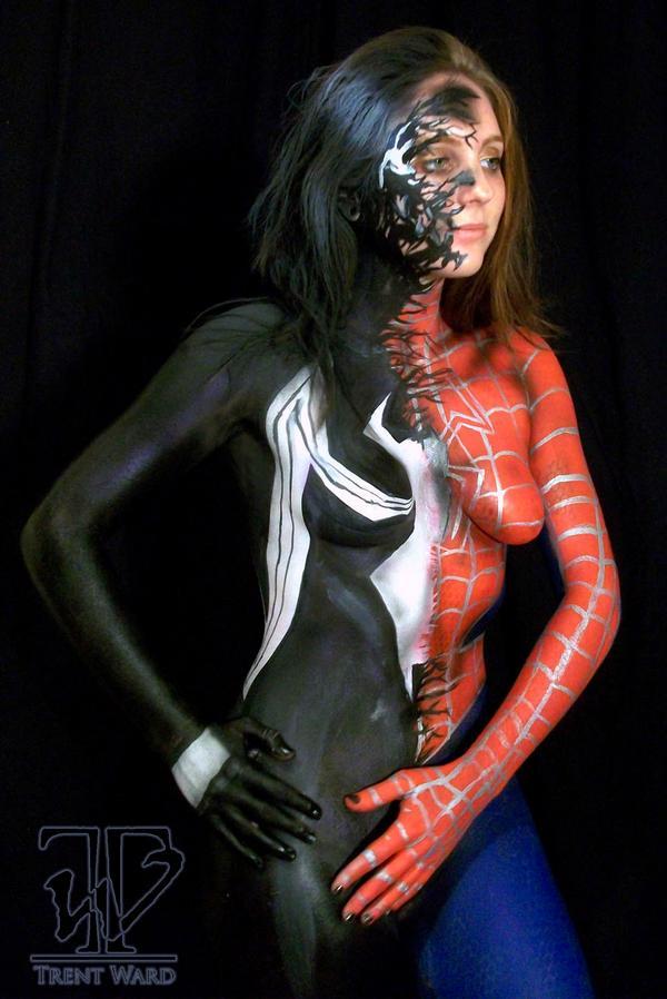 nerdybodypaint:  Spiderman with venom symbiote body paint by Trent Ward 