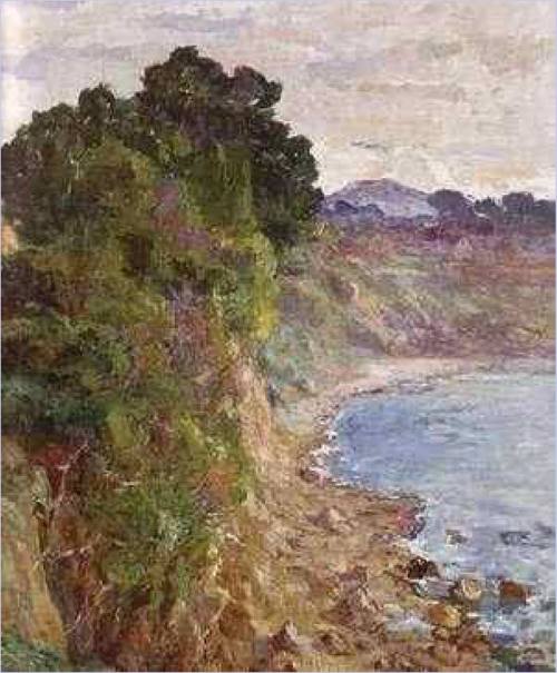 Cliffs on the Coast of Sanary (Provence)   -  Anna BochBelgian 1848-1936Oil on canvas, 81,5 x 61,5 c