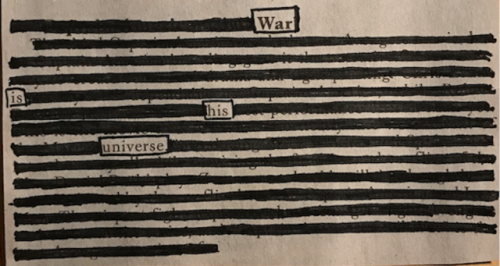 war is his universe-blackout poetry #7 | (e.l.)