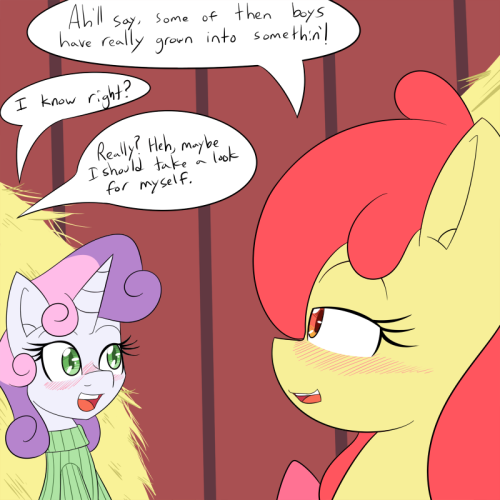 pervertedcmc:  Scootaloo’s thoughts in the last panel: Well, this was unexpected…and yet strangely arousing. OH GOD! AM I LESBIAN TOO?!  X3! Awwye~