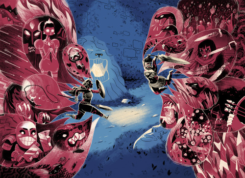 coleott:My full spread for 1001 Knights, whose Kickstarter just passed 200%!This feels pretty stylis