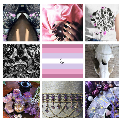 Occult/Dark Mori based Bigender moodboard! (I used the woman-leaning bigender flag with the Lunarian