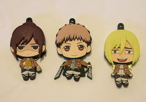 nightcurse:  shikarius:  Okay, these needed their own post. These are the Picktam! straps and I dearly wish I had bought another box so I could have a Levi and Erwin with Kyoani faces. So when you take the clasp off, you can slide the hair, face, and