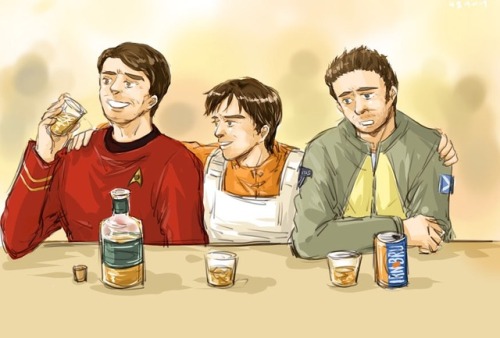 Space Scots drinking at a bar.