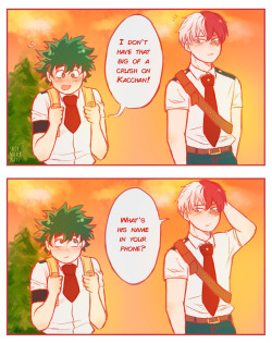 smolmilkyways:  Todoroki’s not having it. Aka, Deku has a HUGE crush on explodo boy.