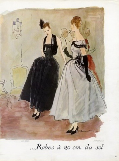 Balmain Evening Gowns by Bernard Blossac,1947 and Balmain, Piguet, Mad Carpentier by Lila de Nobili,