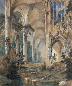 Hideback:  Carl Blechen (German, 1798-1840)  Gothic Church Ruin, 1830  Ruined Tower