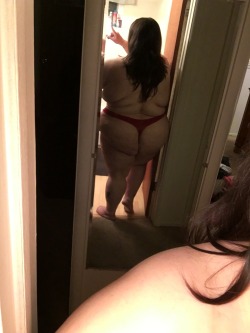 gigglebox80:  Red thong Saturday night. Headed out for girls night. Let’s see who’s pants I can get into!  #redthong #hornysaturdaynight #feelingfrisky #hotbbwass  Mine please