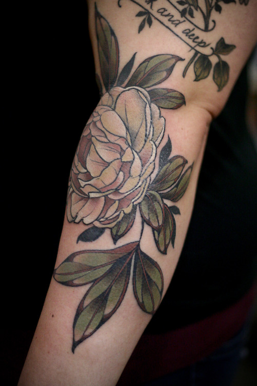 kirstenmakestattoos:Pale pink and yellow peony for Jenn. Super fun. Thank you so much!