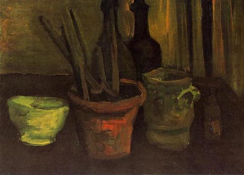artist-vangogh:Still Life of Paintbrushes in a Flowerpot, 1884, Vincent van GoghMedium: oil,canvas
