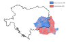 The map of the Austro-Hungarian Empire (1867-1918) overlapping the results of the 2014 presidential elections in Romania.
More shadow borders maps >>