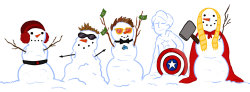 captainamerica-in-middle-earth:  egobus:   the avengers made snowmen   bruce got frustrated    Steve being an over achiever as usual 