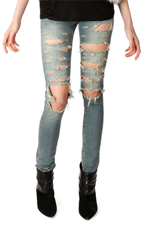 Saint Laurent Distressed Skinny 5-Pocket Jeans Super Destroyed