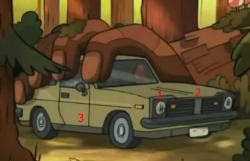 zhuzhka:  People keep saying that the cat that got crushed by the mysterious giant hand in the trailer is the same one from “Stan Pines dead“ article. It’s not, because:a) Headlights of the car on the left are round, in square frame, while the headlights
