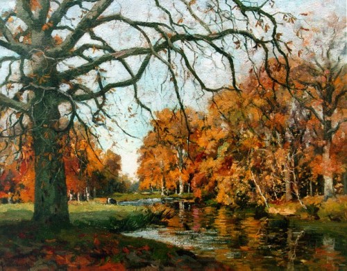 Autumn Woods   -   Jan van Vuuren ,  n/dDutch, 1871-1941 oil on canvas 55 x 71 cm.