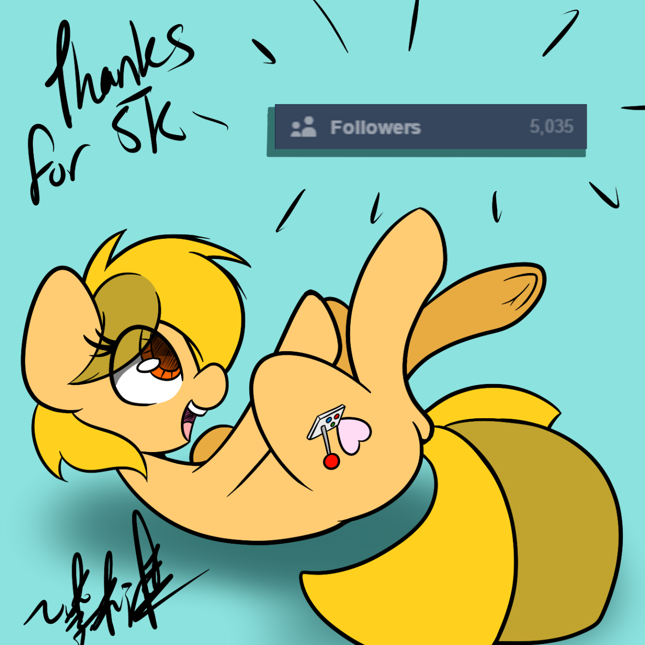ask-gamer-pony:theonlycottoncandy:c;   Congratulations on 5k following ’ w’/)