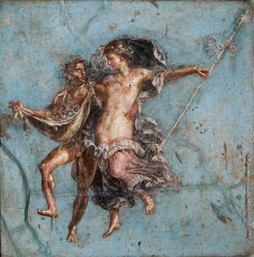 greekromangods:Satyr and Maenad62–79 ADPompeii (Origin)FrescoMuseo Archeologico Nazionale di N