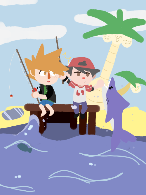 tost-isnt-here: I’m so happy the new animal crossing is out so I had to draw something, so here’s some idiots fishing! 