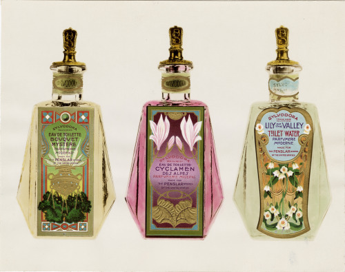detroitlib: View of bottles of Sylvodora “Bouquet mystere” eau de toilette, “Cyclamen des Alpes” eau