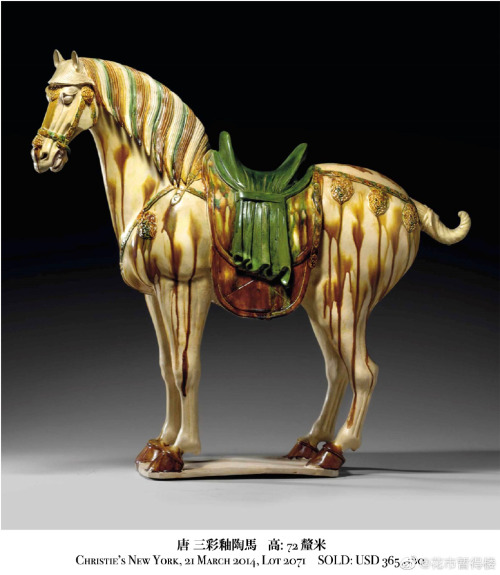 Three-color Glazed Pottery Horse in Tang dynasty 唐三彩马 via 花市暂得楼