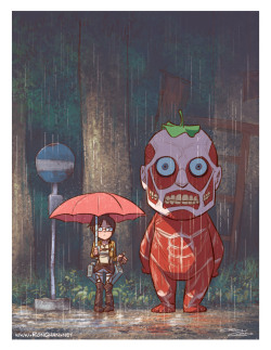 rondanchan:  My Neighbor Titan! Or maybe Attack on Totoro? It appears I drew another Attack on Titan mashup… Not sorry :D These guys are just way too fun to stick into inappropriate situations. 
